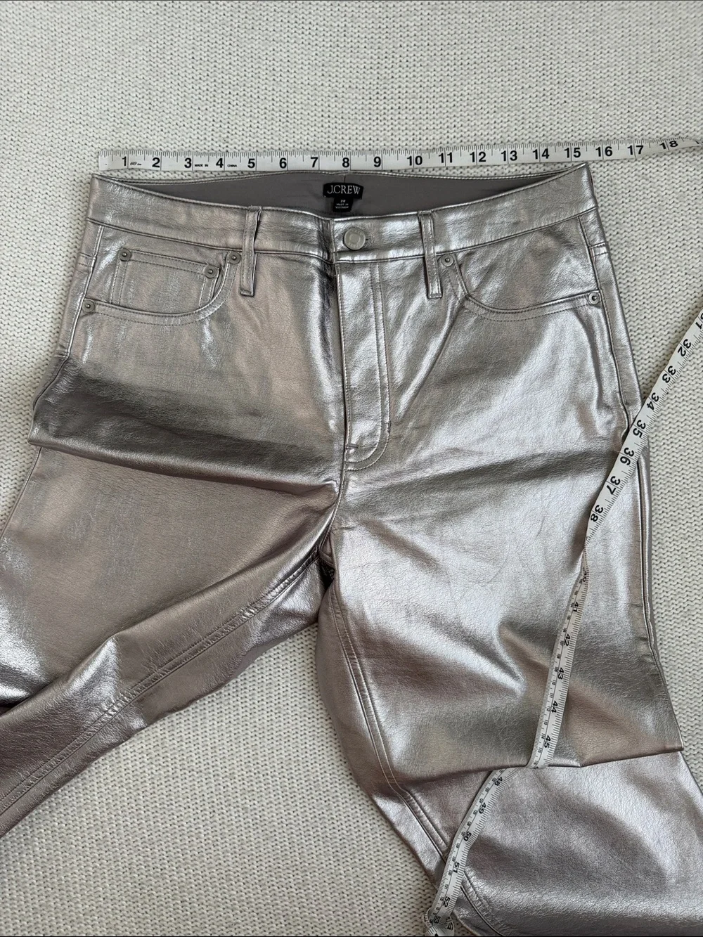 J Crew Metallic Silver Straight Leg Pants Size 28